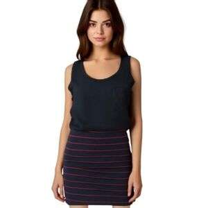 One Clothing Black Tank Top Pocket Navy Blue Body Con Red Striped Casual Dress